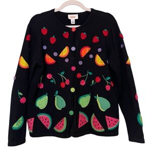🍒 RARE Vintage Talbots Fruit Cardigan Sweater